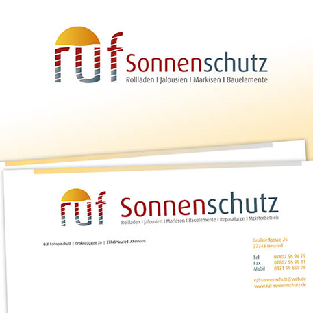 Ruf Sonnenschutz | Logodesign & Geschäftsausstattung | Gestaltung & Druck